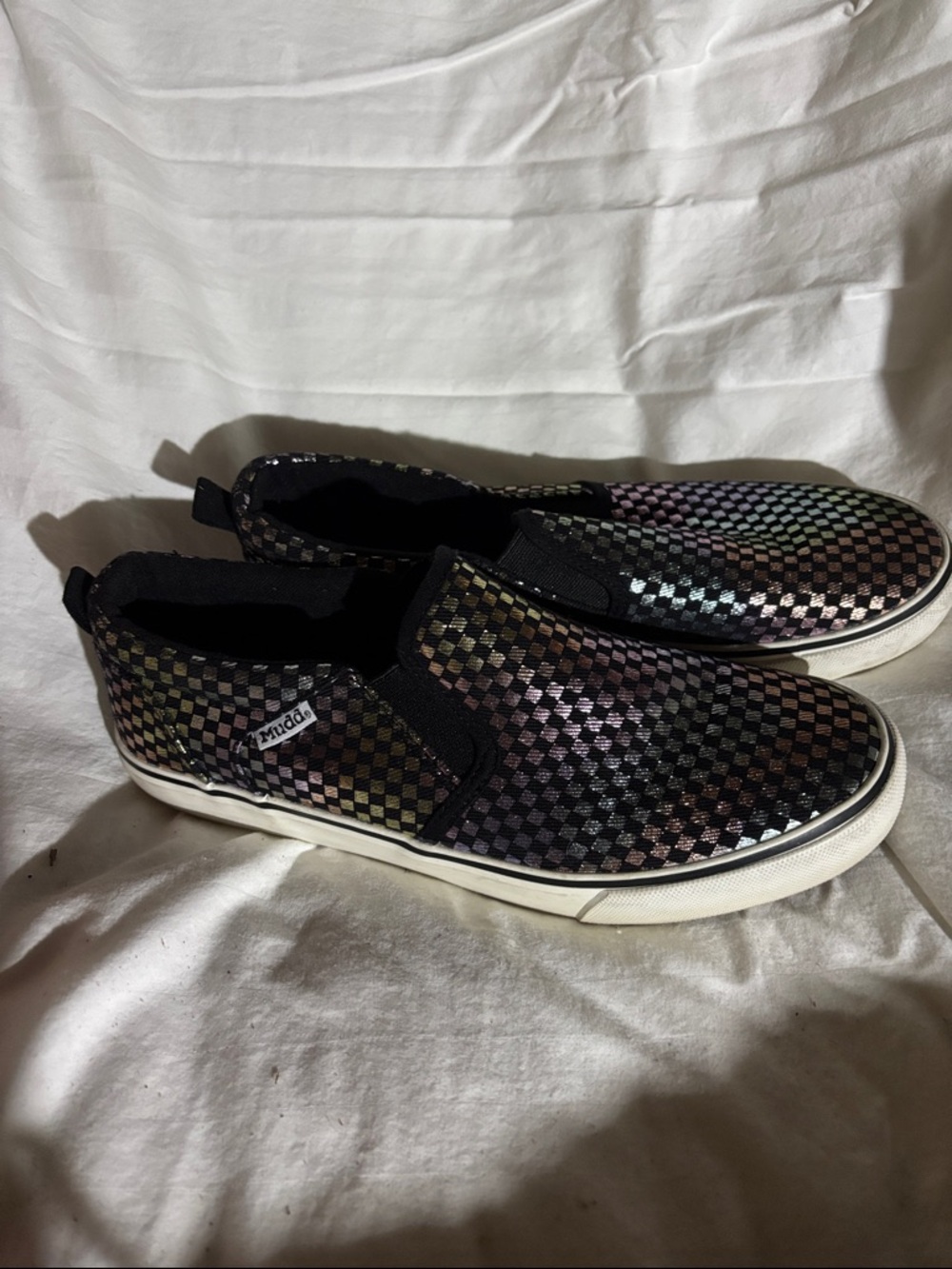 Mudd Iridescent Checkered Slip-On Sneakers - Black Multicolor Shine